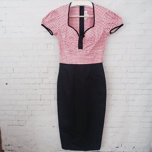 Deadly Dames Pin Up Dress Red Plaid XS Retro 50's Wiggle Rockabilly NWOT - Picture 1 of 8